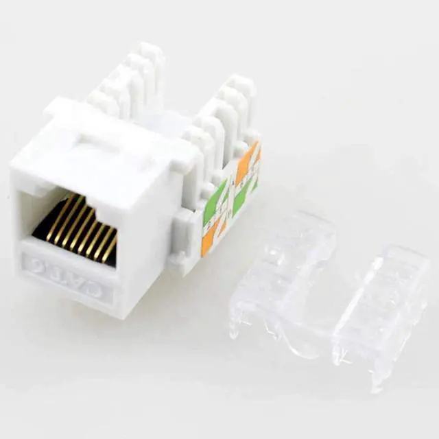 Main image of Yankok CAT6 RJ45 Keystone Jack 5 Pack 90 Degree Punch Down, Female Connectors UL Listed, Supports 110/Krone Dual-Type Termination 23/24 AWG Ethernet Cables, Transparent Cap