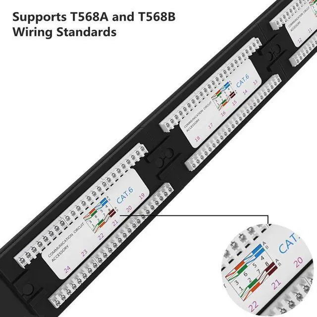 Alt view image 3 of 7 - Yankok [CAT6 24 Port Patch Panel Supports Back CAT5/5e Rack/Wall Mount 19in.x1U Unshielded Color-Coded T568A/B Wiring (Come with Mini Punch Down Tool)