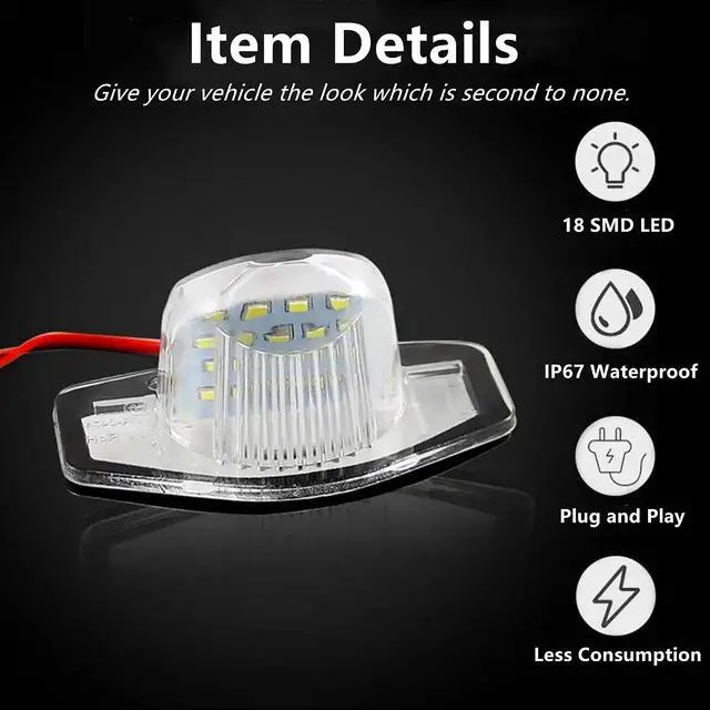 Alt view image 3 of 7 - Yankok LED License Plate Lights for Honda CR-V Civic Accord Crosstour HR-V Odyssey Insight Element FR-V Jazz Element Fit and Stream 18-SMD 6500K 3W Xenon White Tag Lamp Replacement