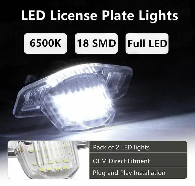 Alt view image 2 of 7 - Yankok LED License Plate Lights for Honda CR-V Civic Accord Crosstour HR-V Odyssey Insight Element FR-V Jazz Element Fit and Stream 18-SMD 6500K 3W Xenon White Tag Lamp Replacement