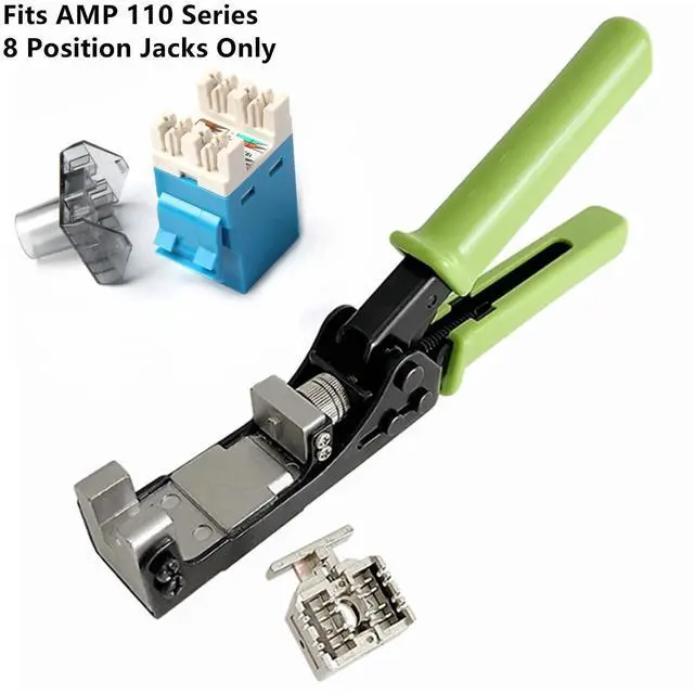 Alt view image 2 of 7 - Yankok 180 Degree Keystone Jack Punch Down Tool (Fit Specific AMP 110 Series 8 Position Jacks Only), CAT5/5e and CAT6/6A Adapter Fast Termination Crimper, One Hand Operation Green Handle