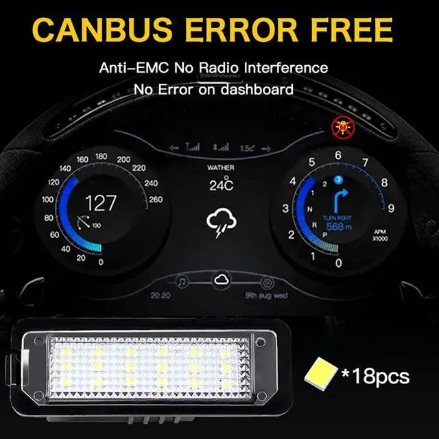 Alt view image 4 of 7 - Yankok LED License Plate Lights Compatible with Volkswagen VW Golf 4 5 6 7 GTi CC Rabbit Eos Beetle Porsche Boxster Cayman Cayenne Carrera 2 Pack w/Resistor Can-bus Error Free 6000K 18 SMD