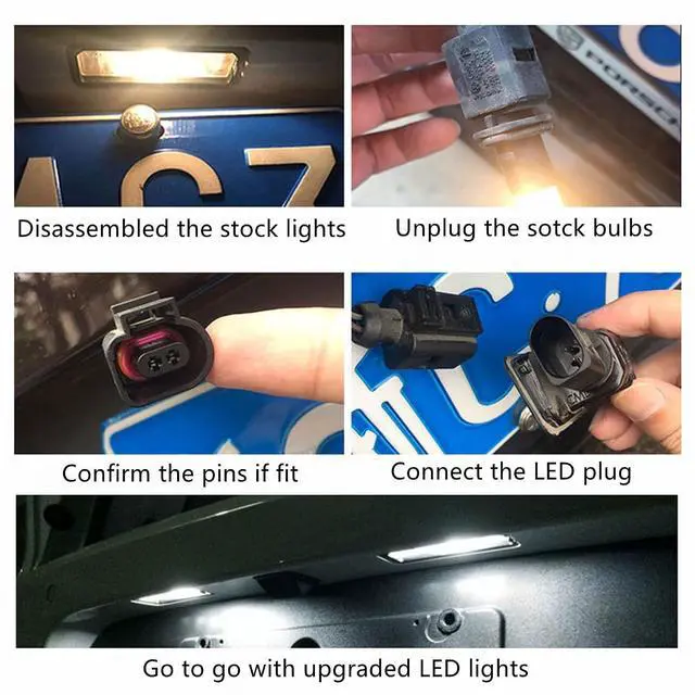 Alt view image 5 of 7 - Yankok LED License Plate Lights Compatible with Volkswagen VW Golf 4 5 6 7 GTi CC Rabbit Eos Beetle Porsche Boxster Cayman Cayenne Carrera 2 Pack w/Resistor Can-bus Error Free 6000K 18 SMD