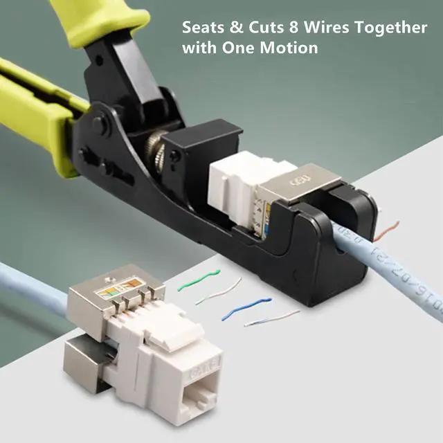 Alt view image 4 of 7 - Yankok 180 Degree Keystone Jack Punch Down Tool (Fit Short Body with Plat Pin Jacks Only), CAT5/5e and CAT6/6A Adapter Fast Termination Crimper, One Hand Operation with Quick Lock Yellow Handle