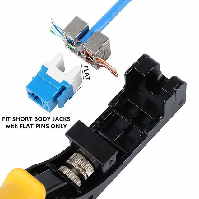 Alt view image 2 of 7 - Yankok 180 Degree Keystone Jack Punch Down Tool (Fit Short Body with Plat Pin Jacks Only), CAT5/5e and CAT6/6A Adapter Fast Termination Crimper, One Hand Operation with Quick Lock Yellow Handle