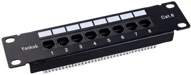 Main image of Yankok [CAT6 8 Port Patch Panel Supports Back CAT5/5e Unshielded with Coded T568A/B Wiring for RJ45 Network Cables Rack/Wall Mount 1U (Come with Mini Punch Down Tool)