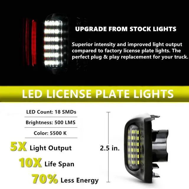 Alt view image 3 of 7 - Yankok OLED License Plate Lights for Toyota Tundra 2000-2013 and Tacoma 2005-2015 Pickup Truck Tag Lamps Assembly Replacement 6000K White Red Triple OLED Tube