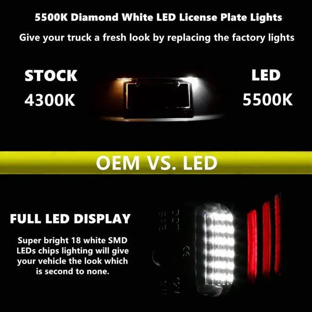 Alt view image 5 of 7 - Yankok OLED License Plate Lights for Toyota Tundra 2000-2013 and Tacoma 2005-2015 Pickup Truck Tag Lamps Assembly Replacement 6000K White Red Triple OLED Tube