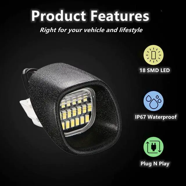 Alt view image 3 of 7 - Yankok LED License Plate Lights Compatible with Chevrolet Blazer S10 1998-2005 GMC Sonoma Jimmy 1998-2004 Oldsmobile Bravada 1998-2001 6000K Diamond White Tag Lamp Assembly