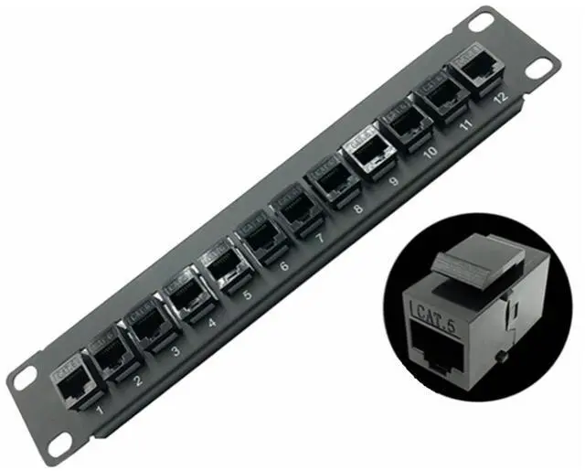 Main image of Yankok [CAT5 12 Port Feed Through Patch Panel 10in. 1U with Built-in Pass Thru Inline Coupler Supports Back CAT5/5e Rack Wall Mount Unshielded RJ45 Ethernet