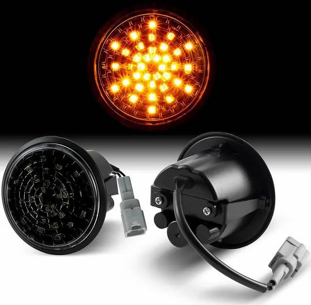 Main image of Yankok LED Side Marker Lights for 370Z Z34 Fairlady Z 2009-2021, Pair of Black Housing, Smoked Lens, Non-Sequential Amber Turn Signals, Snow Flake Style