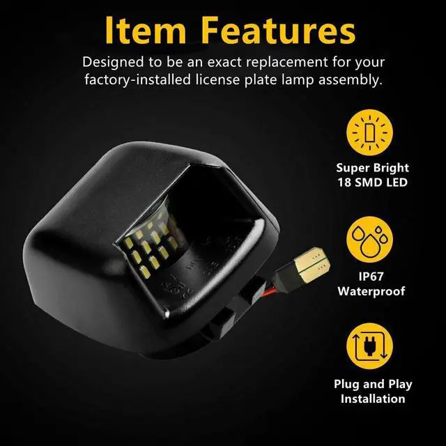 Alt view image 4 of 7 - Yankok LED License Plate Lights For Frontier D40 07-21, Titan and Xterra 07-15, Armada 08-15, Equator 09-12 18 SMD 6500K Xenon White Tag Lamp Replacement 2 Pack