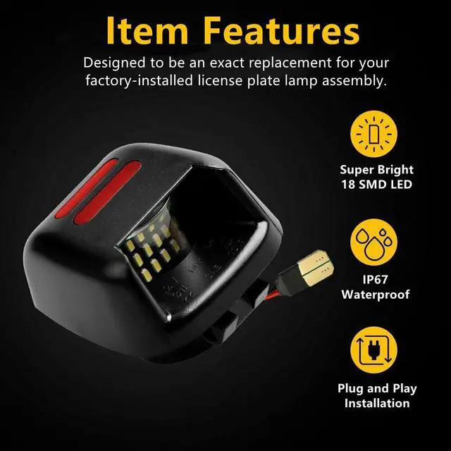 Alt view image 4 of 7 - Yankok OLED License Plate Lights For Frontier D40 07-21, Titan and Xterra 07-15, Armada 08-15, Equator 09-12 18 SMD 6500K White with Triple Red Tube Tag Lamp Replacement 2 Pack