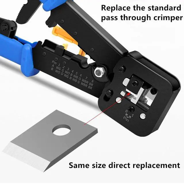 Alt view image 3 of 7 - Yankok Pass Through Crimper Cutting Blades 10 Pack for Easy Thru Crimp Tools 8P Crimp and Cut SK5 Blade Replacement Size 0.40x0.54in. / 10x13.70mm