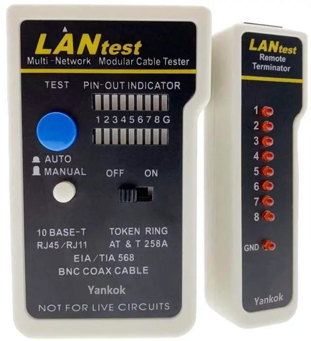 Main image of Yankok LANtest Multi-Network Modular Cable Tester Kit for Cat5/5e Cat6, Coaxial, RJ45 RJ11, TIA-568A/568B, Token Ring and Telephone Cables