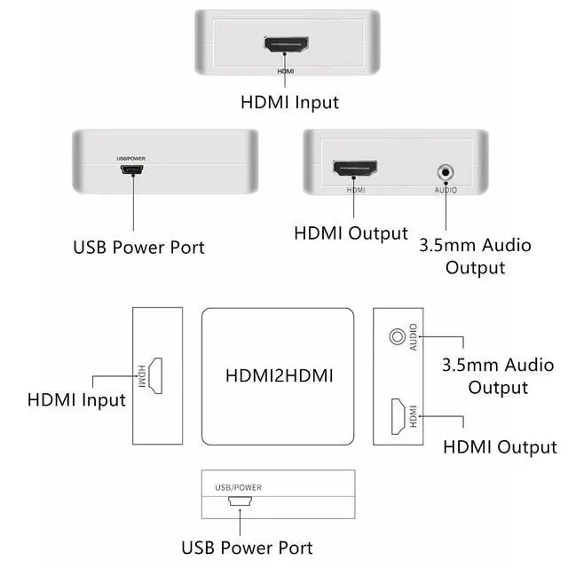 Alt view image 4 of 7 - Yankok 1080P Mini HDMI to HDMI Audio Converter HDMI2HDMI HD Extractor Adapter Switcher for PC Laptop HDTV HDCP Projector 3.5mm Audio Splitter
