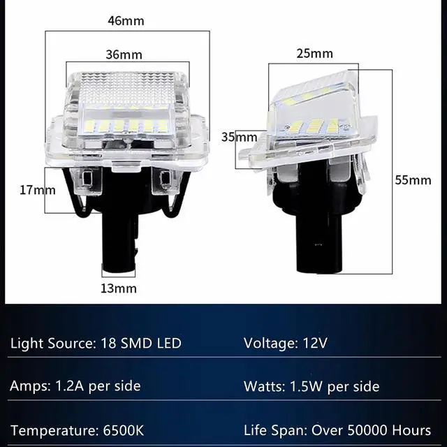 Alt view image 5 of 7 - Yankok LED License Plate Lights for Compatible with Mercedes Benz W204 S204 W212 C207 S212 W221 C216 18 SMD 6500K Xenon White Can-bus Error Free