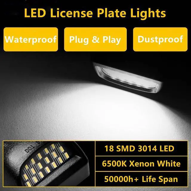 Alt view image 2 of 7 - Yankok LED License Plate Lights Compatible with Silverado Suburban Tahoe Avalanche Traverse, Sierra Yukon & Yukon XL, Escalade & EXT 6000K 18 SMD LED Tag Lamps Replacement