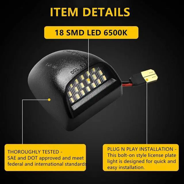 Alt view image 5 of 7 - Yankok LED License Plate Lights Compatible with Silverado Suburban Tahoe Avalanche Traverse, Sierra Yukon & Yukon XL, Escalade & EXT 6000K 18 SMD LED Tag Lamps Replacement