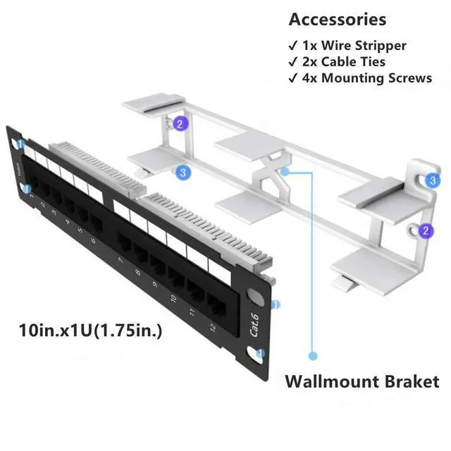 Alt view image 3 of 7 - Yankok [CAT6 12 Port Patch Panel Supports Back CAT5/5e with Bracket Rack/Wall Mount 10in.x1U Unshielded Color-Coded T568A/B Wiring (Come with Mini Punch Down Tool)