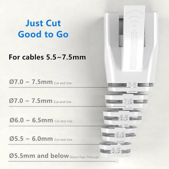 Alt view image 4 of 7 - Yankok RJ45 Strain Relief Boots OD 6.0mm 100 Pcs Black for CAT5/5e and CAT6 Ethernet Cable Network Connectors Modular Plugs Snap On Protective Covers