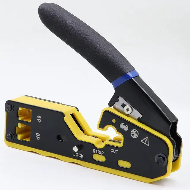 Alt view image 6 of 7 - Yankok 6088N RJ45 Pass Through Crimper Crimps CAT5 CAT6 Network Connectors Strip and Cut Ethernet Cable RJ12/11 Crimp Tool Yellow (with Blade Set and Wire Stripper)