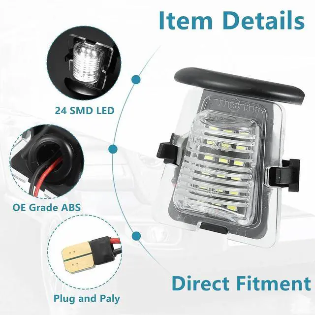 Alt view image 4 of 7 - Yankok LED License Plate Light for Wrangler JK 2007-2018 X Sahara Rubicon 3rd Gen 24 SMD LED 6500K Xenon White OE Upgrade Replacement