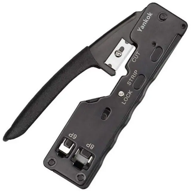 Main image of Yankok Pass Through Crimper for RJ45 Pass-thru and RJ45 RJ12 RJ11 8P 6P Regular Network Connectors Crimp Strip Cut CAT5 CAT6 CAT7 Unshielded and Shielded Cables (Built-in Pass Thru Blade)