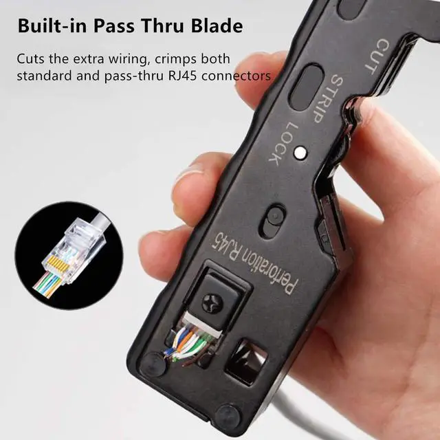 Alt view image 4 of 7 - Yankok Pass Through Crimper for RJ45 Pass-thru and RJ45 RJ12 RJ11 8P 6P Regular Network Connectors Crimp Strip Cut CAT5 CAT6 CAT7 Unshielded and Shielded Cables (Built-in Pass Thru Blade)