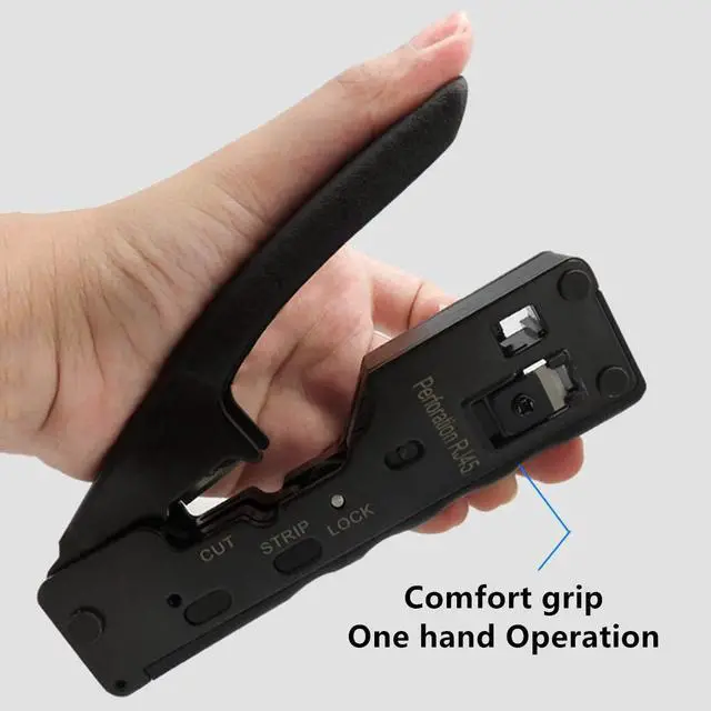 Alt view image 5 of 7 - Yankok Pass Through Crimper for RJ45 Pass-thru and RJ45 RJ12 RJ11 8P 6P Regular Network Connectors Crimp Strip Cut CAT5 CAT6 CAT7 Unshielded and Shielded Cables (Built-in Pass Thru Blade)