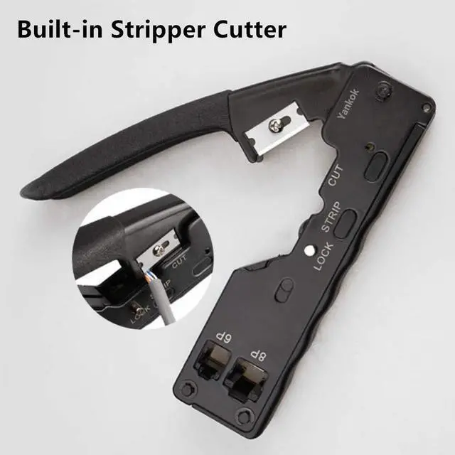 Alt view image 7 of 7 - Yankok Pass Through Crimper for RJ45 Pass-thru and RJ45 RJ12 RJ11 8P 6P Regular Network Connectors Crimp Strip Cut CAT5 CAT6 CAT7 Unshielded and Shielded Cables (Built-in Pass Thru Blade)