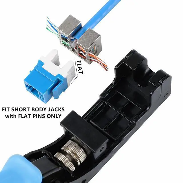 Alt view image 2 of 7 - Yankok 180 Degree Keystone Jack Punch Down Tool (Fit Short Body with Plat Pin Jacks Only), CAT5/5e and CAT6/6A Adapter Fast Termination Crimper, One Hand Operation with Quick Lock Blue Handle