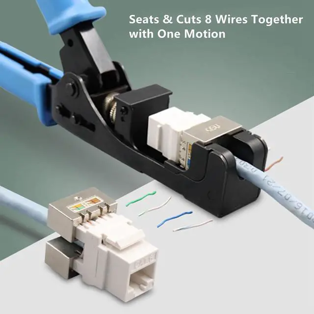 Alt view image 4 of 7 - Yankok 180 Degree Keystone Jack Punch Down Tool (Fit Short Body with Plat Pin Jacks Only), CAT5/5e and CAT6/6A Adapter Fast Termination Crimper, One Hand Operation with Quick Lock Blue Handle