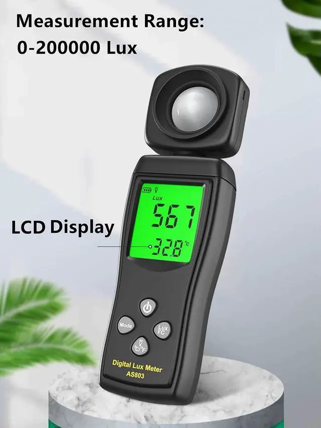 Alt view image 2 of 7 - Yankok AS803 Smart Digital Light Meter 1-200000 Lux Auto Measurement Lumen Checker Tools with High Accuracy 180D Rotatable Sensor