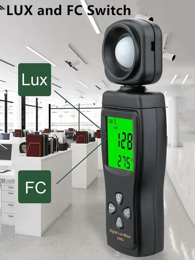 Alt view image 5 of 7 - Yankok AS803 Smart Digital Light Meter 1-200000 Lux Auto Measurement Lumen Checker Tools with High Accuracy 180D Rotatable Sensor