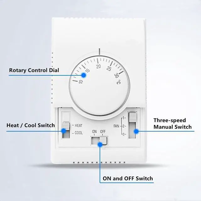 Alt view image 2 of 7 - Yankok Mechanical Thermostat Air Conditioner Fan Coil Unit Controller Manual Switch T6373B1130