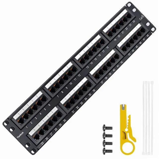 Main image of Yankok [CAT6 48 Port Patch Panel Supports Back CAT5/5e Rack/Wall Mount 19in.x2U Unshielded Color-Coded T568A/B Wiring (Come with Mini Punch Down Tool)