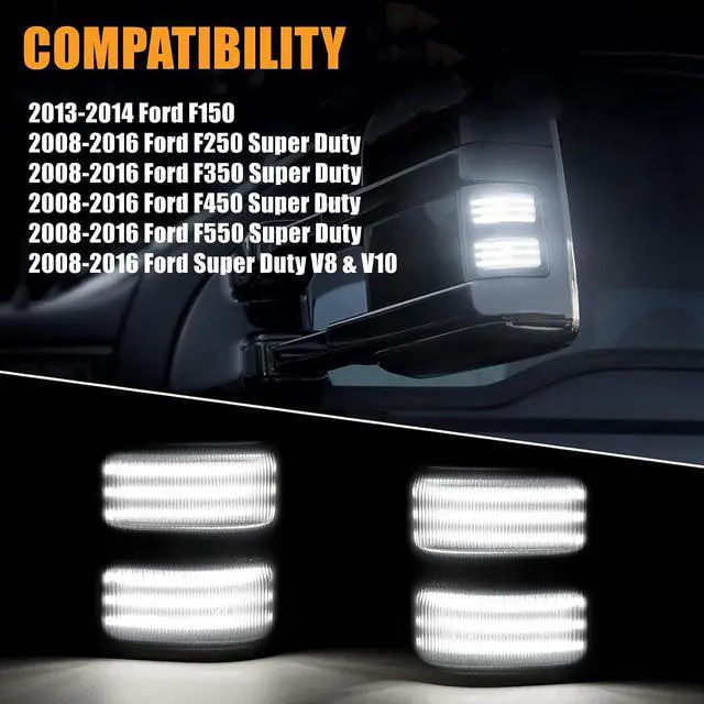 Alt view image 7 of 7 - Yankok LED Side Mirror Marker Lights for Ford F150 2013-2014, F250 F350 F450 F550 Super Duty 2008-2016 Pickup Truck T10 Plug Smoked Lens White and Amber Aftermarket Replacement