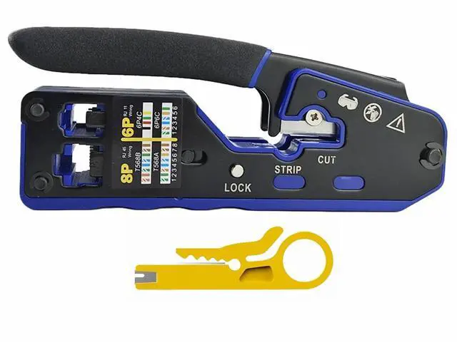 Main image of Yankok 6028N RJ45 RJ12/11 Modular Crimper Crimps CAT5 CAT6 Network Connectors Strip and Cut Ethernet Cable RJ45 Crimp Tool Blue (Non-Pass Through)