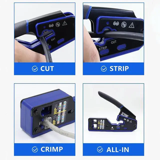 Alt view image 4 of 7 - Yankok 6028N RJ45 RJ12/11 Modular Crimper Crimps CAT5 CAT6 Network Connectors Strip and Cut Ethernet Cable RJ45 Crimp Tool Blue (Non-Pass Through)