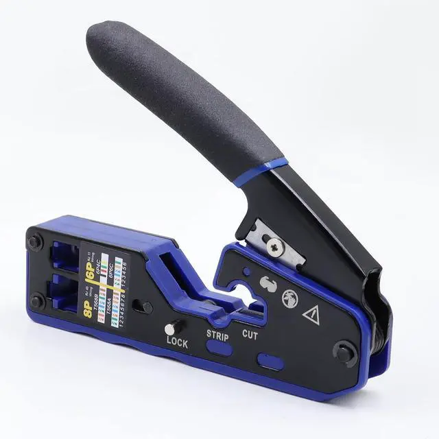 Alt view image 6 of 7 - Yankok 6028N RJ45 RJ12/11 Modular Crimper Crimps CAT5 CAT6 Network Connectors Strip and Cut Ethernet Cable RJ45 Crimp Tool Blue (Non-Pass Through)