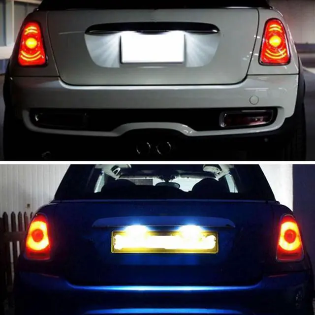 Alt view image 6 of 7 - Yankok LED License Plate Lights for Mini Cooper R56 R57 R58 R59 Hardtop Convertible Coupe Roadster 6000K 18 SMD Can-bus Error Free Tag Lamp Assembly