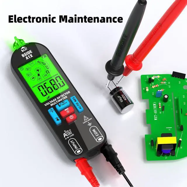 Alt view image 6 of 7 - BSIDE Digital Multimeter Tester Rechargeable Electrical Voltmeter, Smart Mode with Red & Green Backlight, Measures Capacitance Diode Ohm Continuity V-Alert DC AC Voltage with Carrying Case