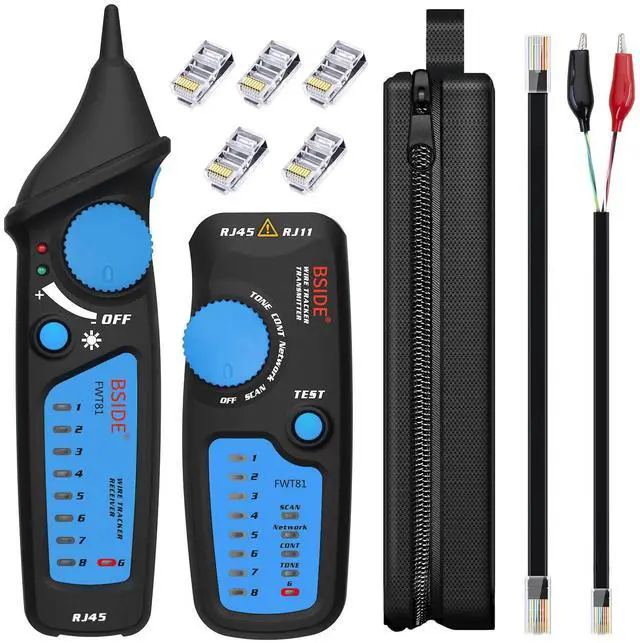 Main image of BSIDE Wire Tracker RJ45 RJ11 Network Cable Tester, Dual knob with Anti-Interference, Telephone Line Tracer Internet LAN Wire Finder Toner Network Cable Collation Continuity Checker with Carrying Case