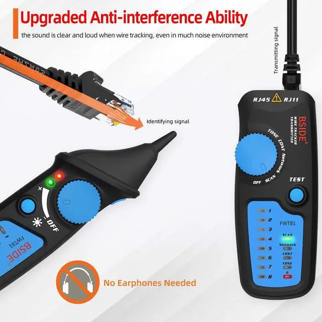 Alt view image 3 of 7 - BSIDE Wire Tracker RJ45 RJ11 Network Cable Tester, Dual knob with Anti-Interference, Telephone Line Tracer Internet LAN Wire Finder Toner Network Cable Collation Continuity Checker with Carrying Case