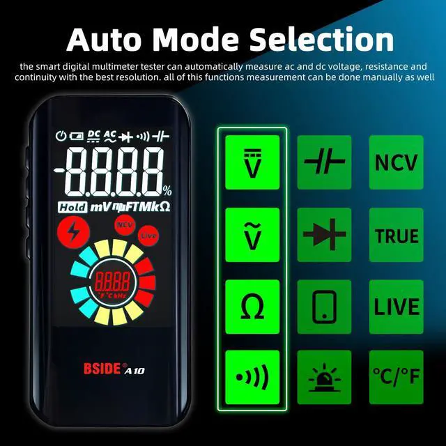 Alt view image 2 of 7 - BSIDE Rechargeable Digital Multimeter Color LCD 3 Results Display 6000 Counts Auto-Ranging Pocket Voltmeter Cap Duty Cycle Live Check Voltage Tester