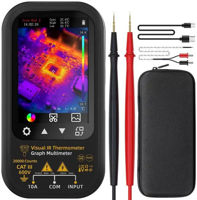 Main image of BSIDE Thermal Multimeter Date Recorder, 320x320 IR Resolution with 360-Degree Rotate Touch LCD, 15 Thermal Palettes, 20000 Counts Amp Cap Diode Peak Voltage Tester for Automotive HVAC Circuit Break