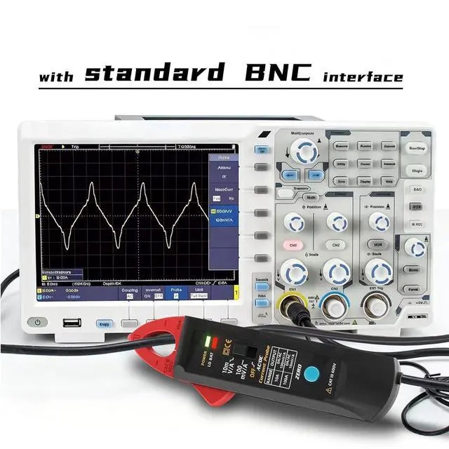 Alt view image 3 of 7 - BSIDE AC DC Current Clamp Probe for Oscilloscope, 10mA-100A Range, 100mV/A & 10mV/A Sensitivity, 40-20KHz, with Standard BNC Connector and Carry Case for HVAC Electrical Automotive Amp Draw