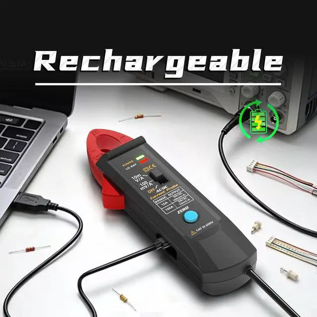 Alt view image 5 of 7 - BSIDE AC DC Current Clamp Probe for Oscilloscope, 10mA-100A Range, 100mV/A & 10mV/A Sensitivity, 40-20KHz, with Standard BNC Connector and Carry Case for HVAC Electrical Automotive Amp Draw