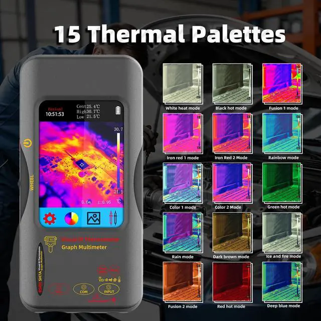 Alt view image 3 of 7 - BSIDE Thermal Camera Multimeter Date Recorder with Macro Lens, 320x320 IR Resolution with 15 Thermal Palettes, 20000 Counts with 3.98" Touch LCD, Measures Cap Amp Temp Diode for PCB Circuit Break DIY